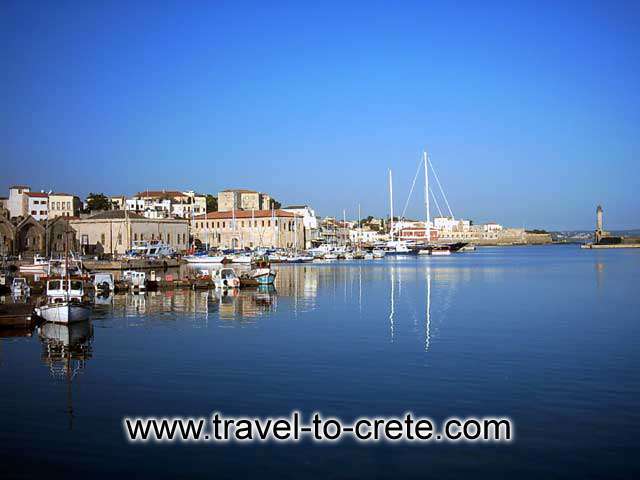 The marina in Hania port. The new Marina consisting of wooden floating docks, constructed in 1992, fills the eastern section of the venetian harbour of Chania.
 CRETE PHOTO GALLERY - HANIA MARINA