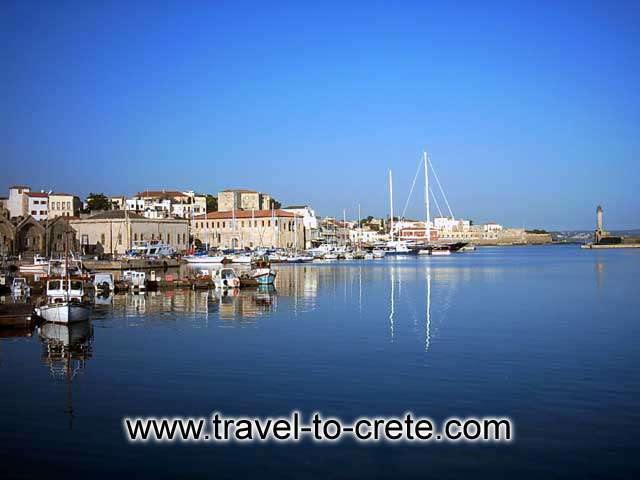 HANIA MARINA - The marina in Hania port. The new Marina consisting of wooden floating docks, constructed in 1992, fills the eastern section of the venetian harbour of Chania.
