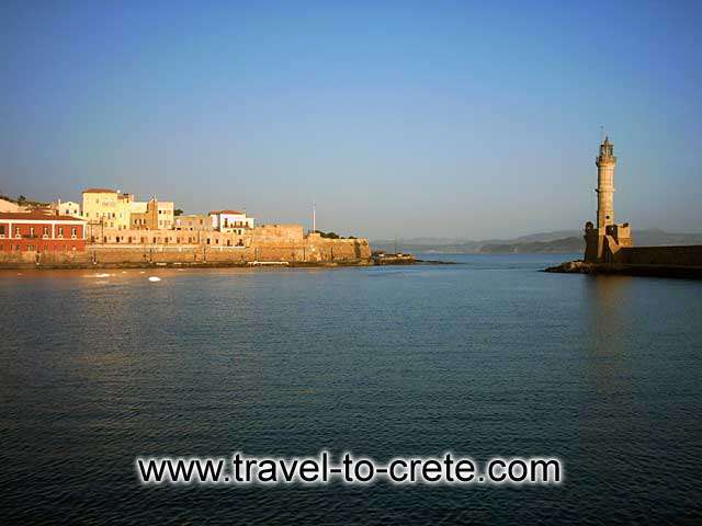 CHANIA TOWN PORT ENTRANCE - The entrance to the port. Hania is built on the site of the ancient city of Kydonia. This site was inhabited from Neolithic times and through all phases of the Minoan Period. Kydonia developed into a very important center of the Minoan civilization