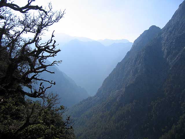 Samaria from above - On the first steps going down the Samaria Gorge (longest gorge in Europe) on the Greek island Crete i saw this view emerge out of the morning haze and it absolutely took my breath away (which I would become in dire need of later on the trip :-)