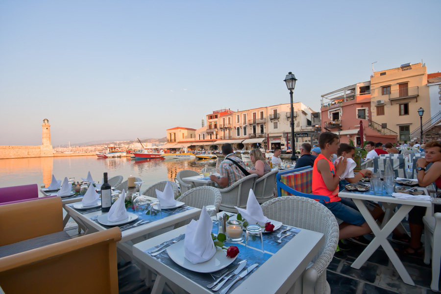 Cavo Doro Restaurant is next to the see in the old Venetian port of Rethymno Crete