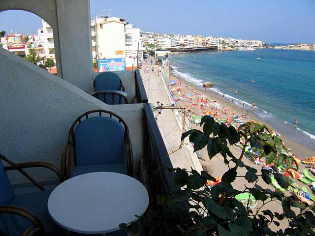 From the room balcony of Flisvos Hotel you can enjoy the wonderful view of the Limin Hersonissos beach