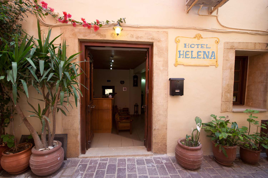 Helena Hotel outside view at the graphic street of the old Town of Hania - Crete