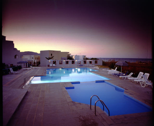 The swimming pool of Eliros Hotel durring the sunsset CLICK TO ENLARGE