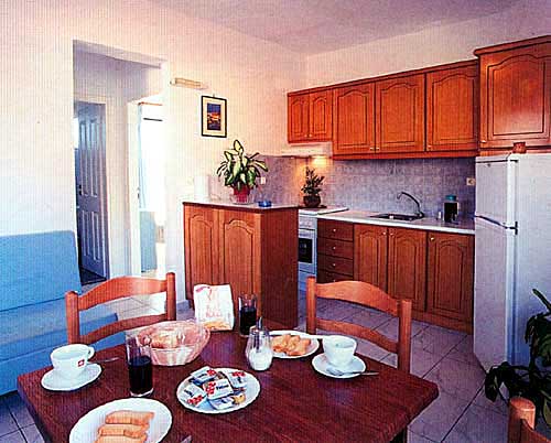 The kitchen of the apartment of Paradisio Hotel