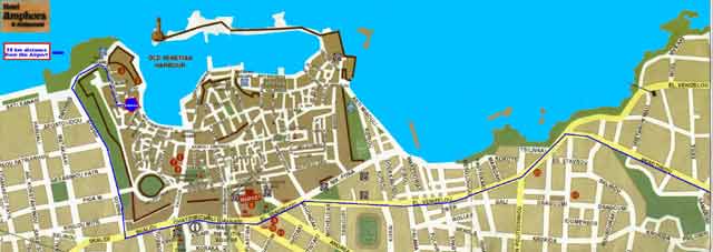 The map how to find Amphora Hotel and  restaurant at old Venetian port of Hania