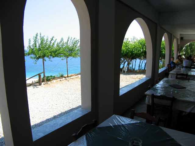 The view from the restaurant of Iligas Pension