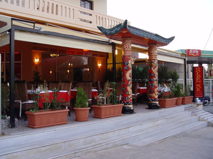 The golden Wok Restaurant in old graphic little Venetian port of Hania - Crete