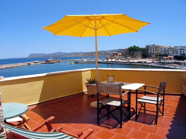 The view of the Roof garden - Casa Leone Hotel - Old Venetian litle port - Hania - Crete