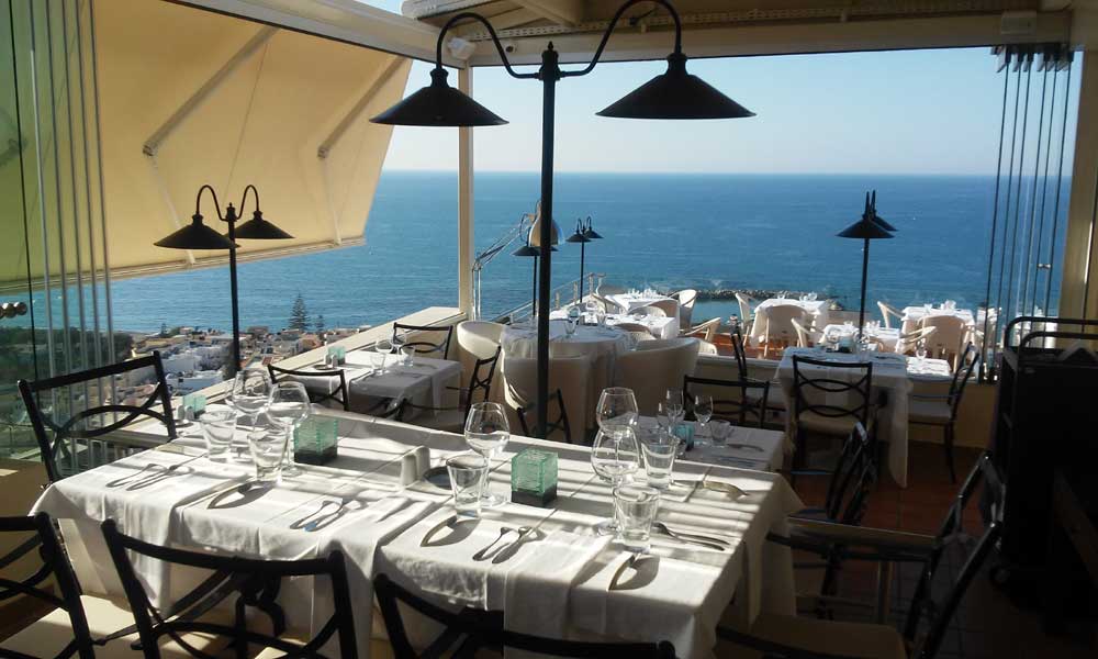 From the first level of the Cosmos Restaurant's balcony you can enjoy the fantastic view of Platanias and the little island of Theodorou CLICK TO ENLARGE